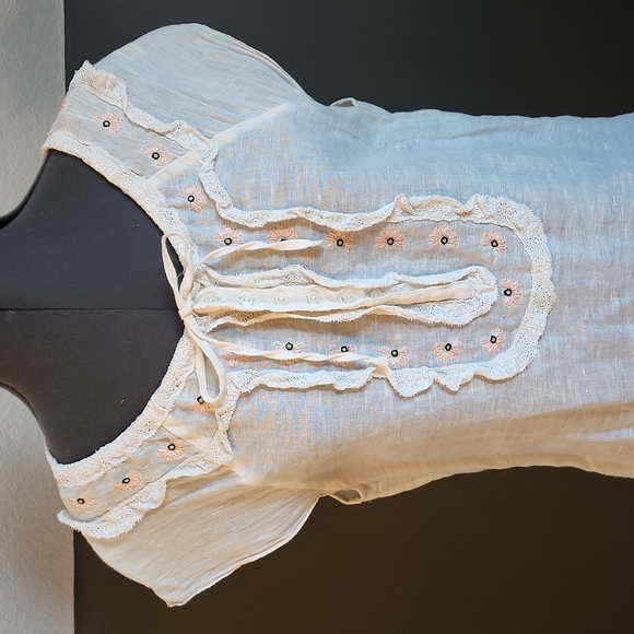 Free People Vintage Embroidered Sheath Slip Dress Tunic Lace Medium - Picture 2 of 7